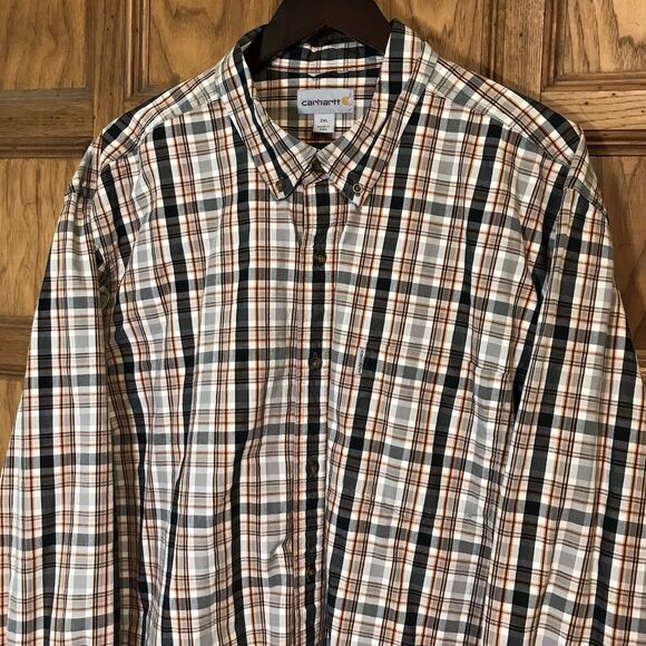 Carhartt Relaxed Men's 2XL Shirt Multicolor Chambray Plaid LS Pocket Button Down - Picture 3 of 12